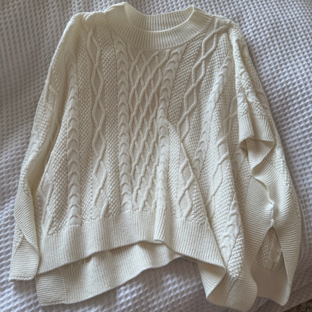 J.Crew Fisherman Cable Knit Poncho Cream Sweater